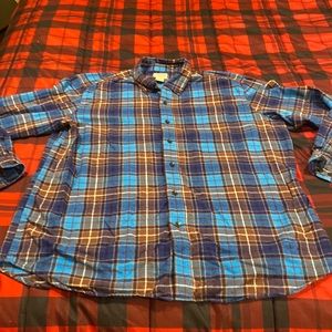 L.L. Bean Blue and Brown Plaid Casual Button Down Shirt